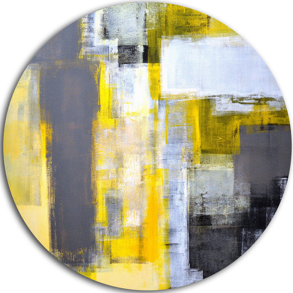 Gray and Yellow Blur Abstract Abstract Glossy Circle Metal Wall Art 36"
