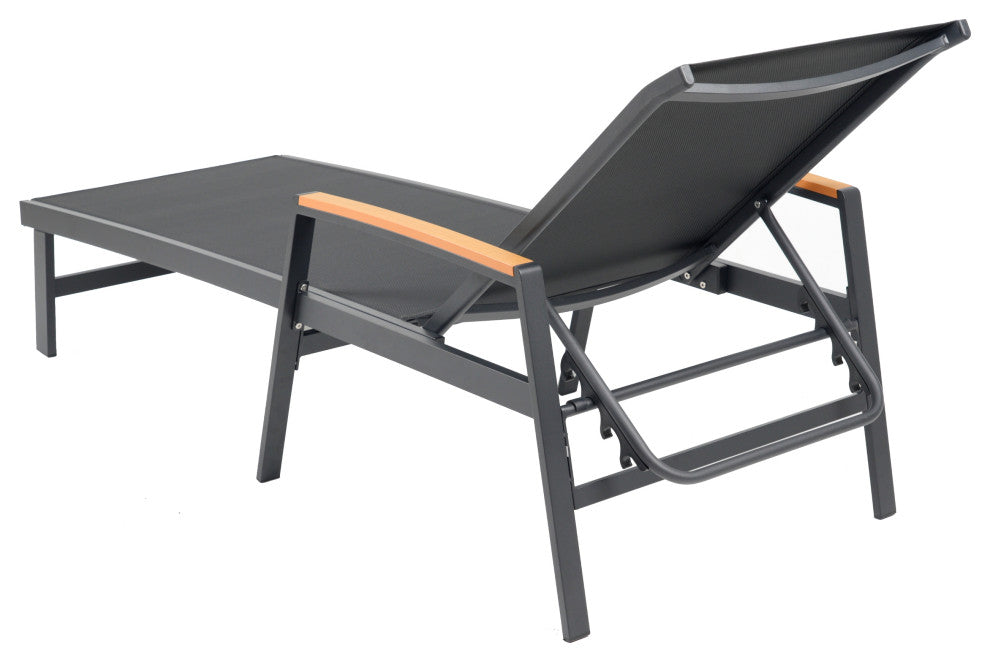 GDF Studio Outdoor Mesh and Aluminum Chaise Lounge, Black, Set of 2