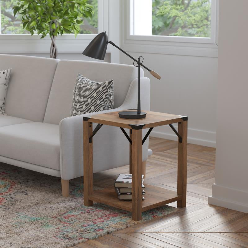 Wyatt Modern Farmhouse Wooden 2 Tier End Table, Rustic Oak