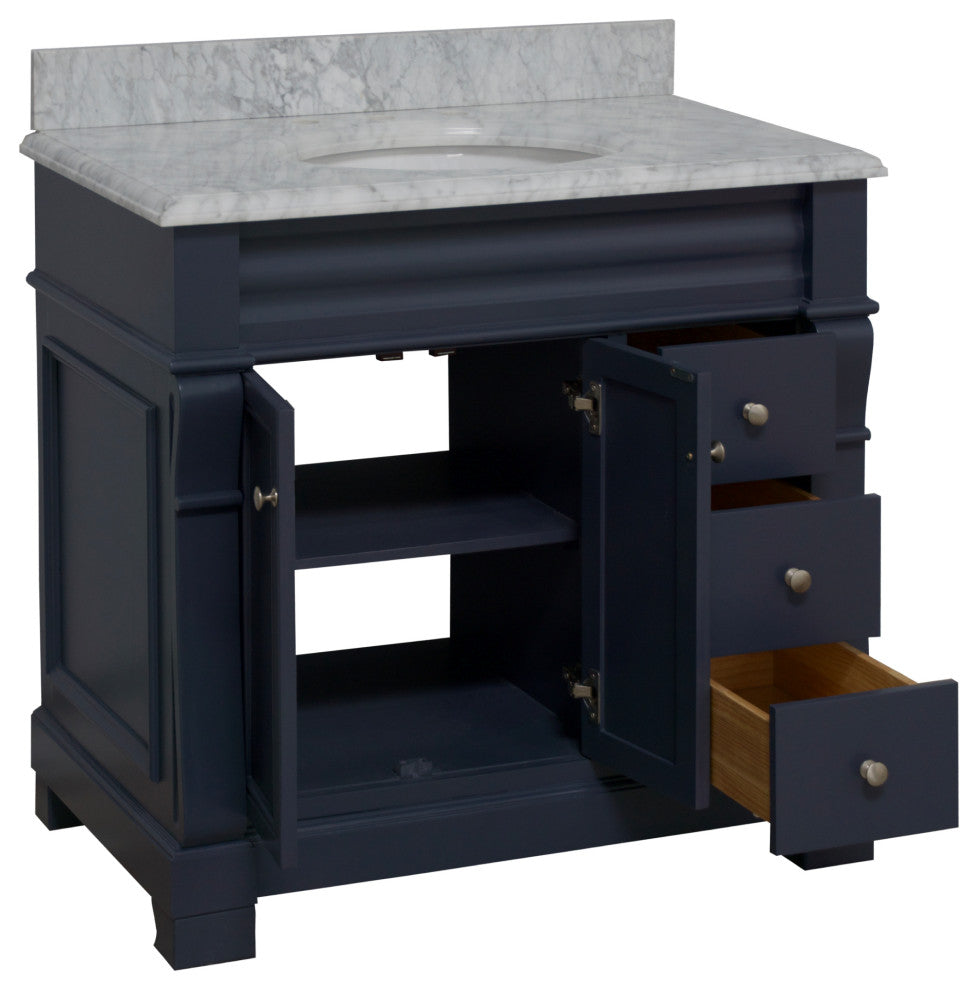Westminster Bath Vanity, Base: Marine Gray, 36", Top: Carrara Marble