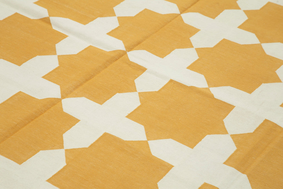 Rug N Carpet - Handmade Wool 7' 10'' x 9' 11'' Geometric Dhurrie Kilim Rug