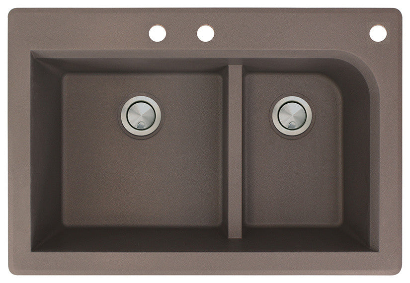 Radius 33" silQ Granite Double Bowl Kitchen Sink with 3 Holes in Espresso