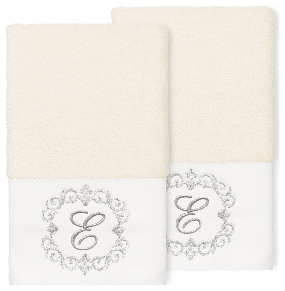 Linum Home Turkish Cotton Monica 2-Piece Embellished Hand Towel Set, Cream