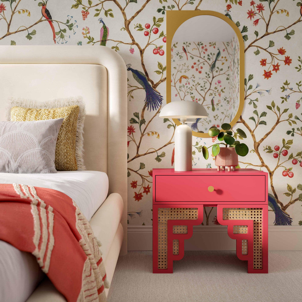 Suzie Coral Pink/Rattan Nightstand