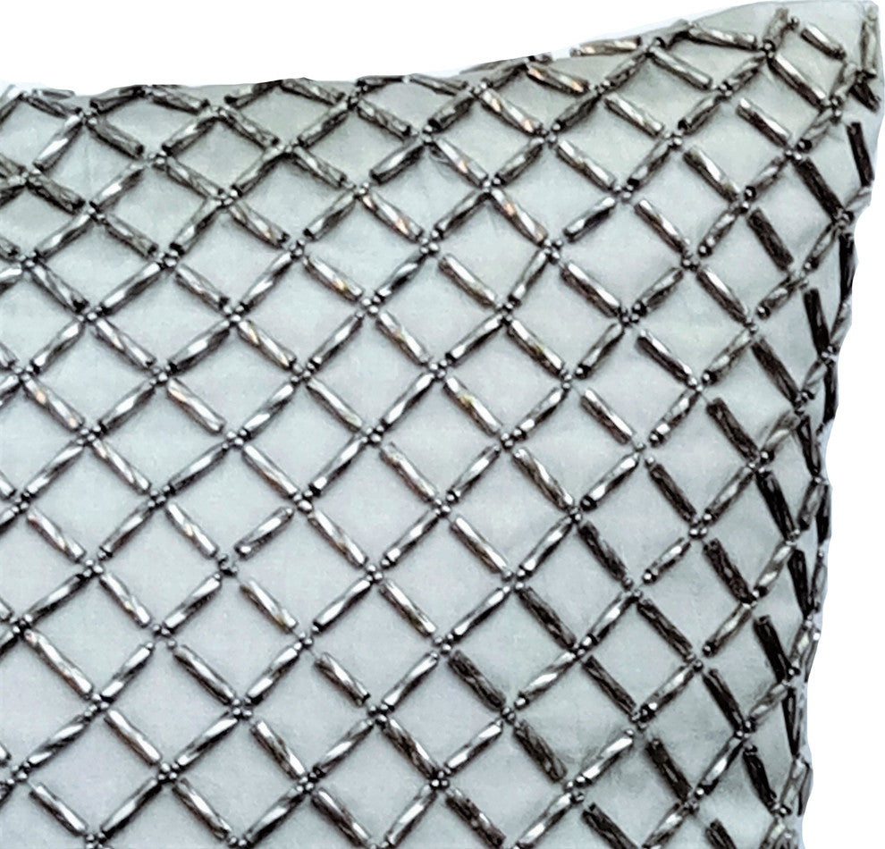 Gray Decorative Pillow Shams 24"x24" Silk, Silver Checkered