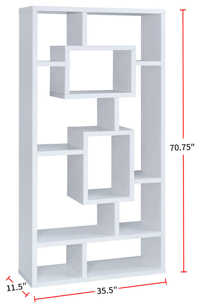 10-Shelf Rectangular Bookcase, White