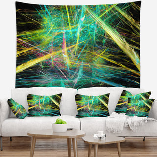 Green Yellow Magical Fractal Pattern Abstract Wall Tapestry, 39"x32"