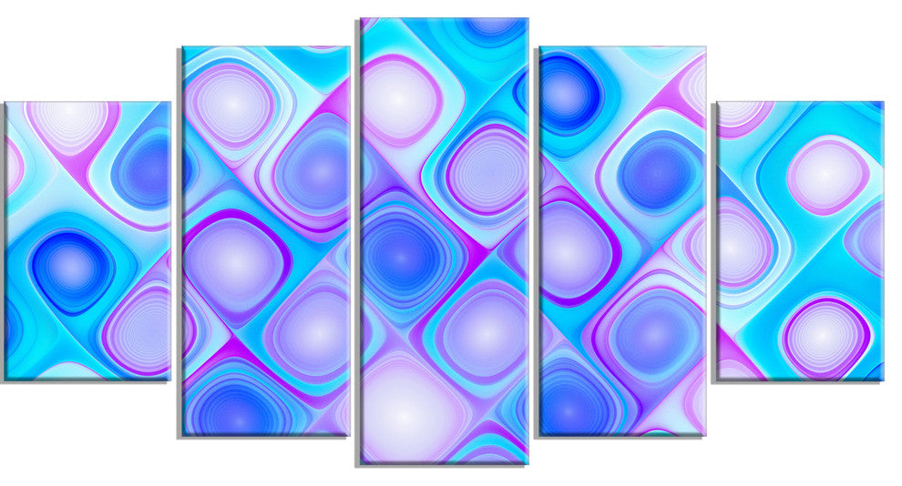Dense Blue Pattern with Swirls, Contemporary Wall Art Canvas, 60"x32", 5 Panels