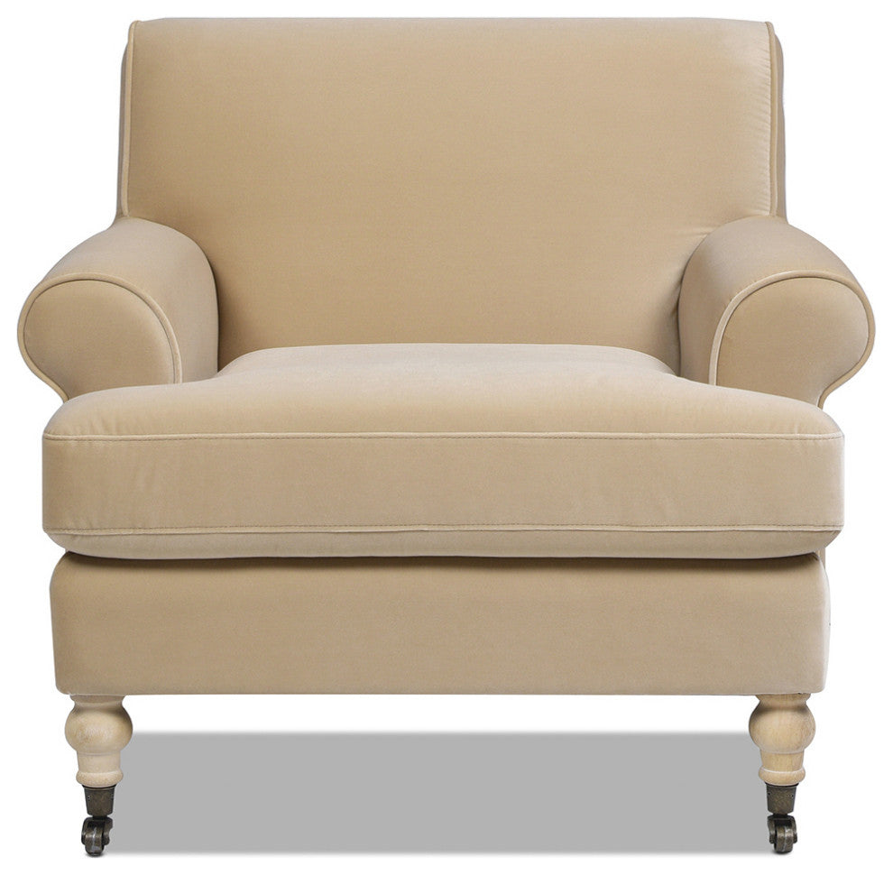 Alana 38" Lawson Accent Arm Chair, Metal Casters, Fawn Brown Performance Velvet