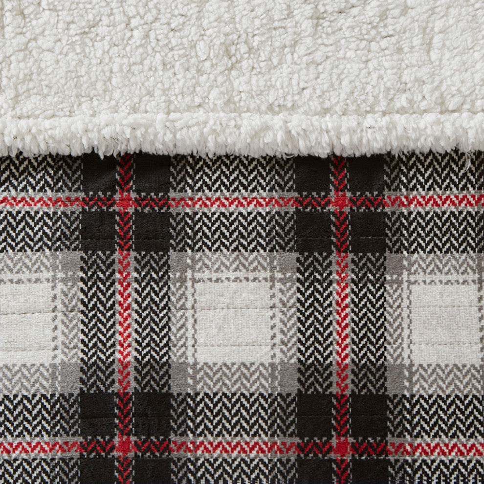 Woolrich Ridley Oversized Plaid Print Faux Mink to Berber Heated Throw, Black