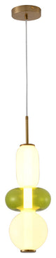 Gold Metal LED Pendant With White And Green Glass