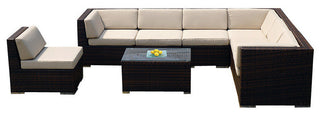 Ohana 8-Piece Deep Seating Sectional Set, Sunbrella Beige, Mixed Brown