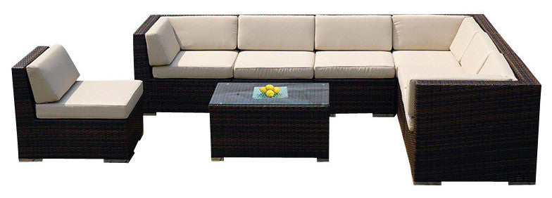 Ohana 8-Piece Deep Seating Sectional Set, Sunbrella Beige, Mixed Brown