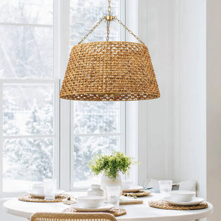 Farmhouse Painted Gold 6-Light Unique Hand Woven Oversize Pendant Light