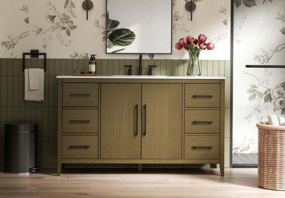 Home Living 60" Single Bathroom Vanity, Chestnut Brown