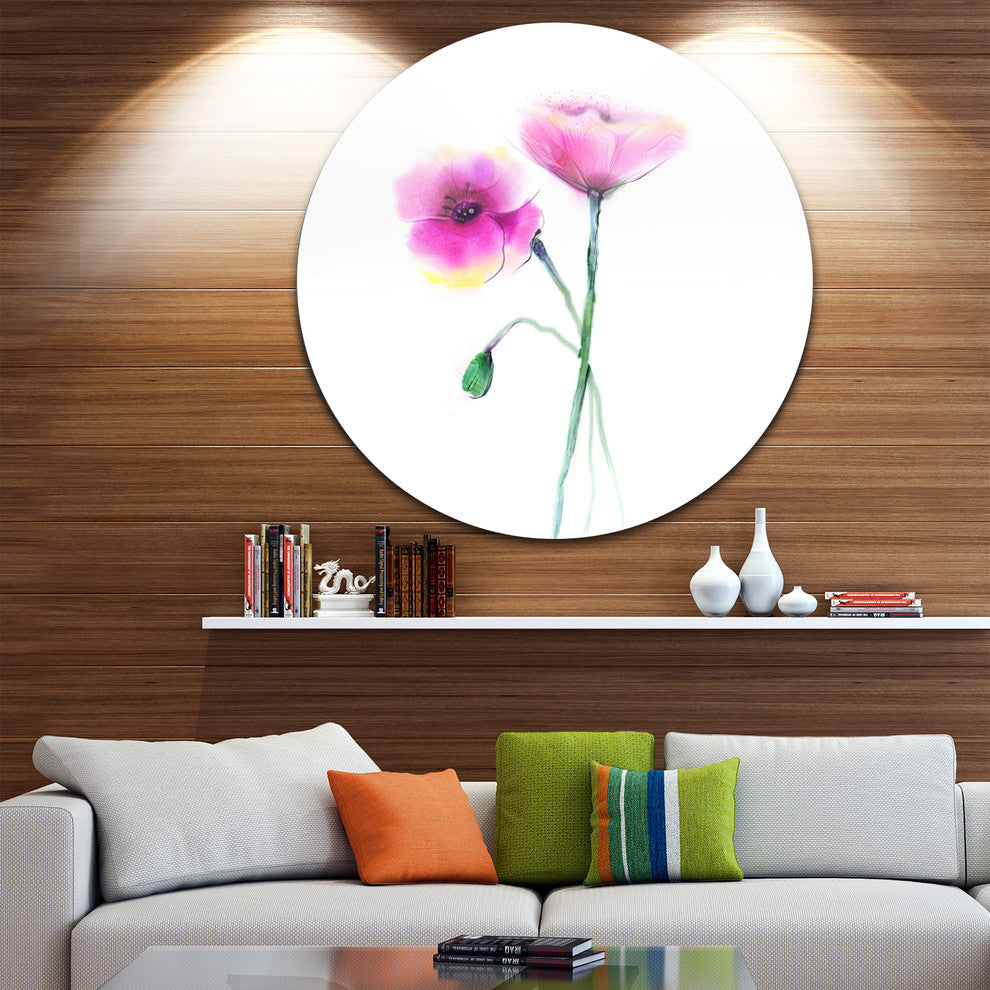 Pair Of Purple Poppy Flowers, Flower Disc Metal Wall Art, 23"