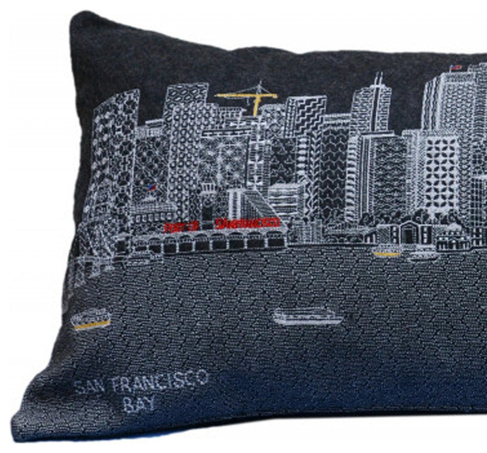 35" Black San Francisco Nighttime Skyline Lumbar Decorative Pillow