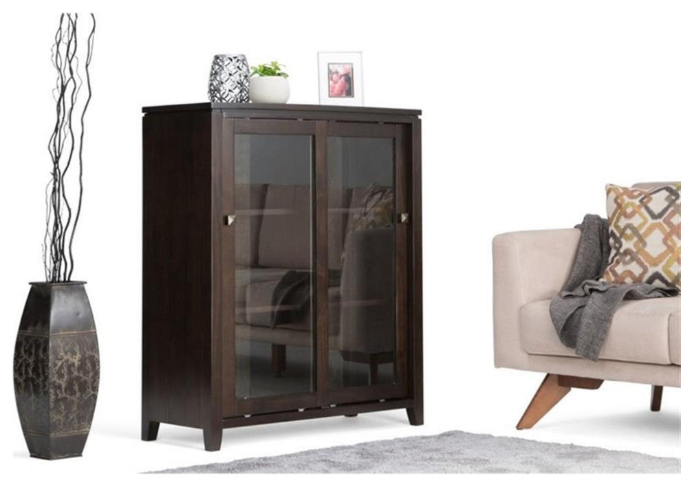 Solid Wood 36 Inch Wide Medium Storage Cabinet In Mahogany Brown