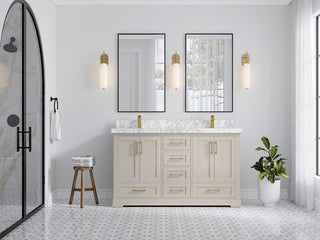 Boston 60" Double Bathroom Vanity in Fine Grain 2" Carrara Marble
