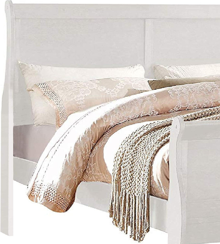 Benzara BM156006 Classy Transitional Style Queen Size Sleigh Bed, White