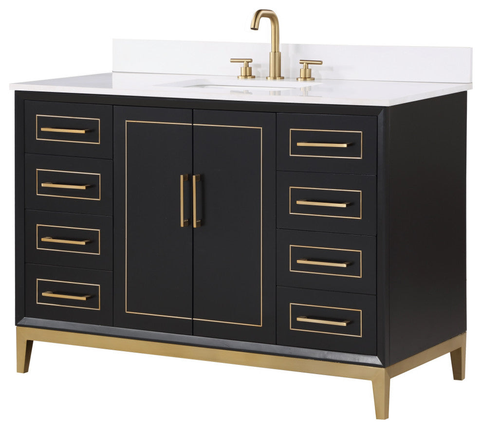 Gracie Bathroom Vanity, Midnight Black With White Quartz, 48"