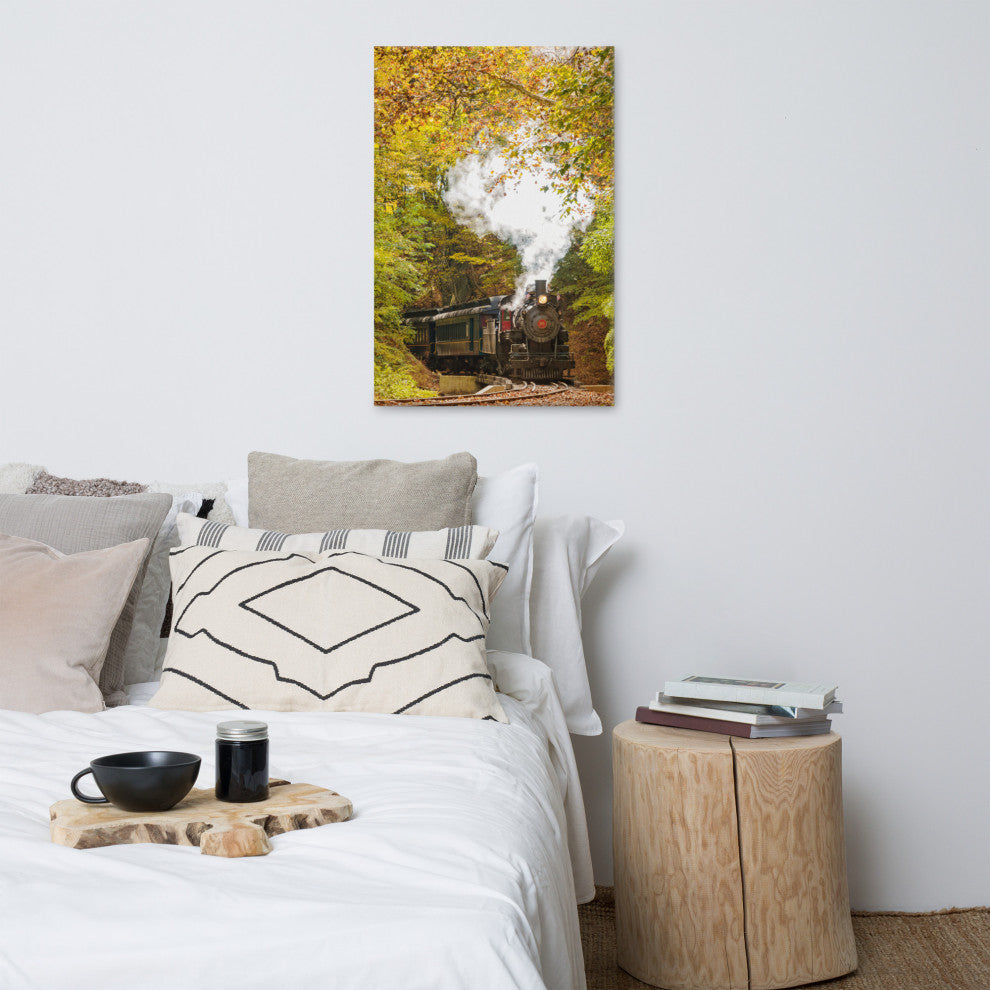 Steam Train with Autumn Foliage Landscape Photo Canvas Wall Art Print, 24" X 36"