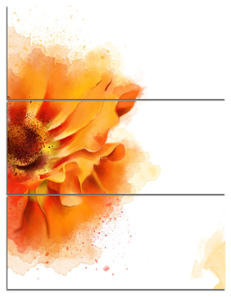 Beautiful Yellow Flower Watercolor, Flowers Canvas Wall Artwork, 28x36, 3 Panels