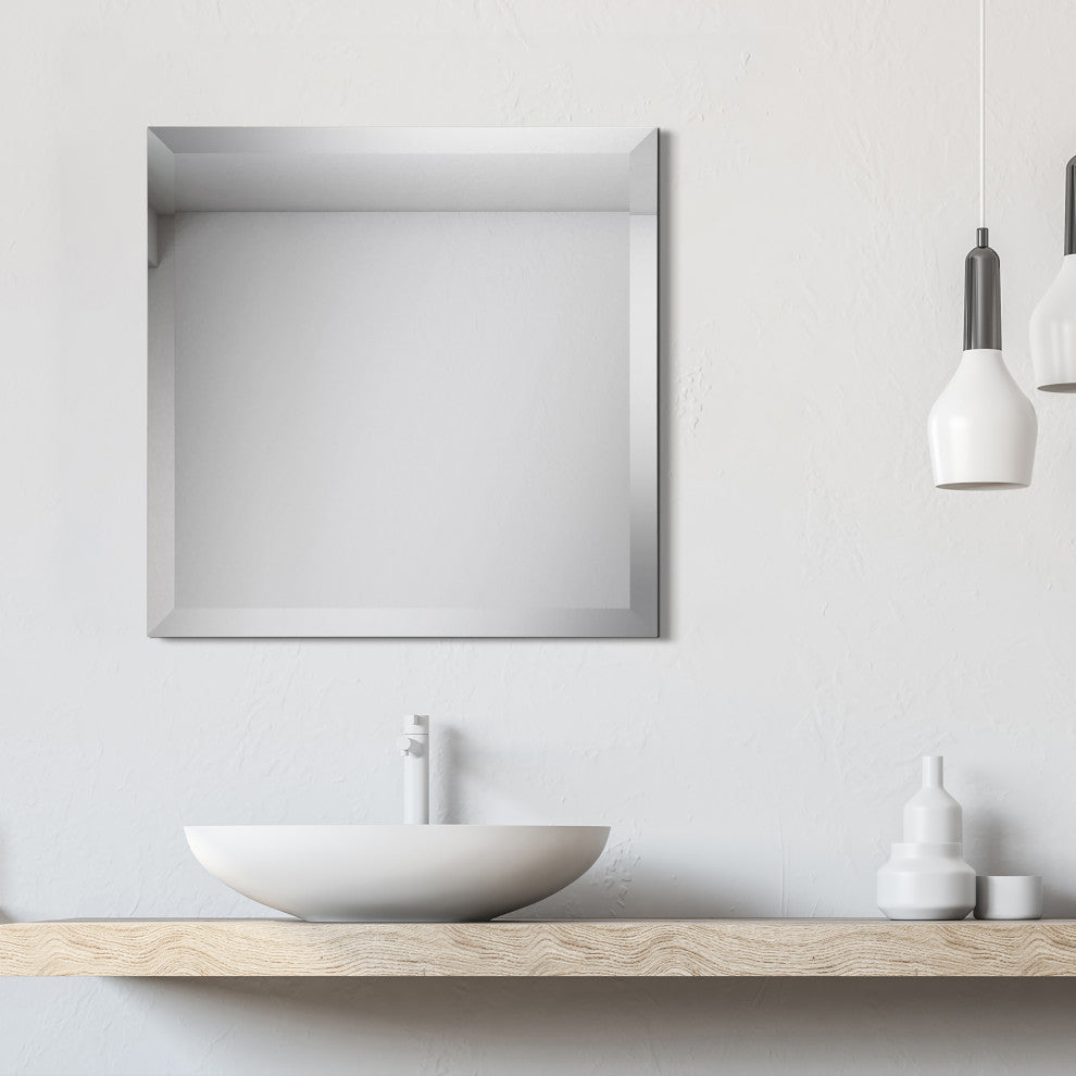 Frameless Beveled Prism Square Wall Mirror, 1" Beveled Edge, 24"x24"