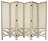5 1/2' Tall Open Lattice Fabric Room Divider, Burnt White, 6 Panel