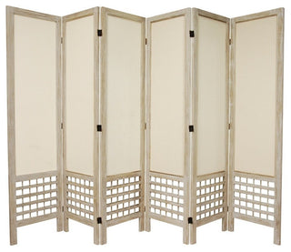 5 1/2' Tall Open Lattice Fabric Room Divider, Burnt White, 6 Panel