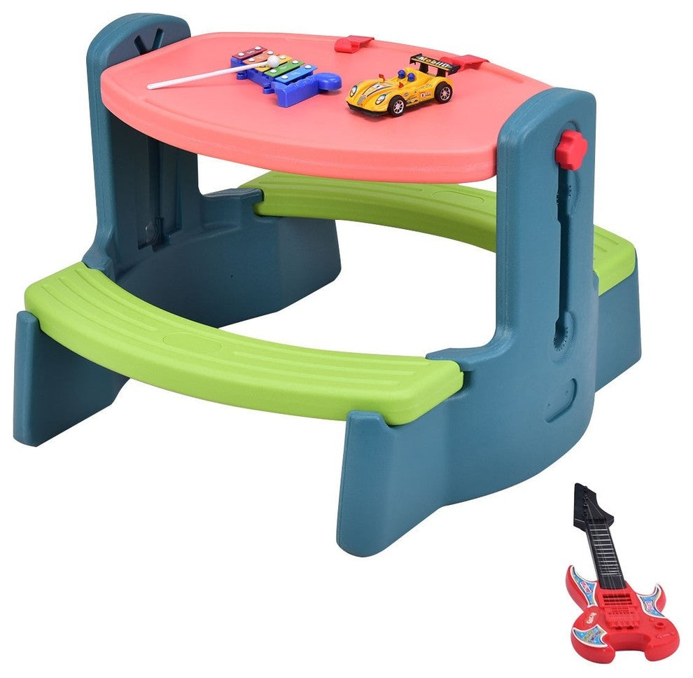 Plastic Height Adjustable 2-in-1 Children Drawing Table Chair Set