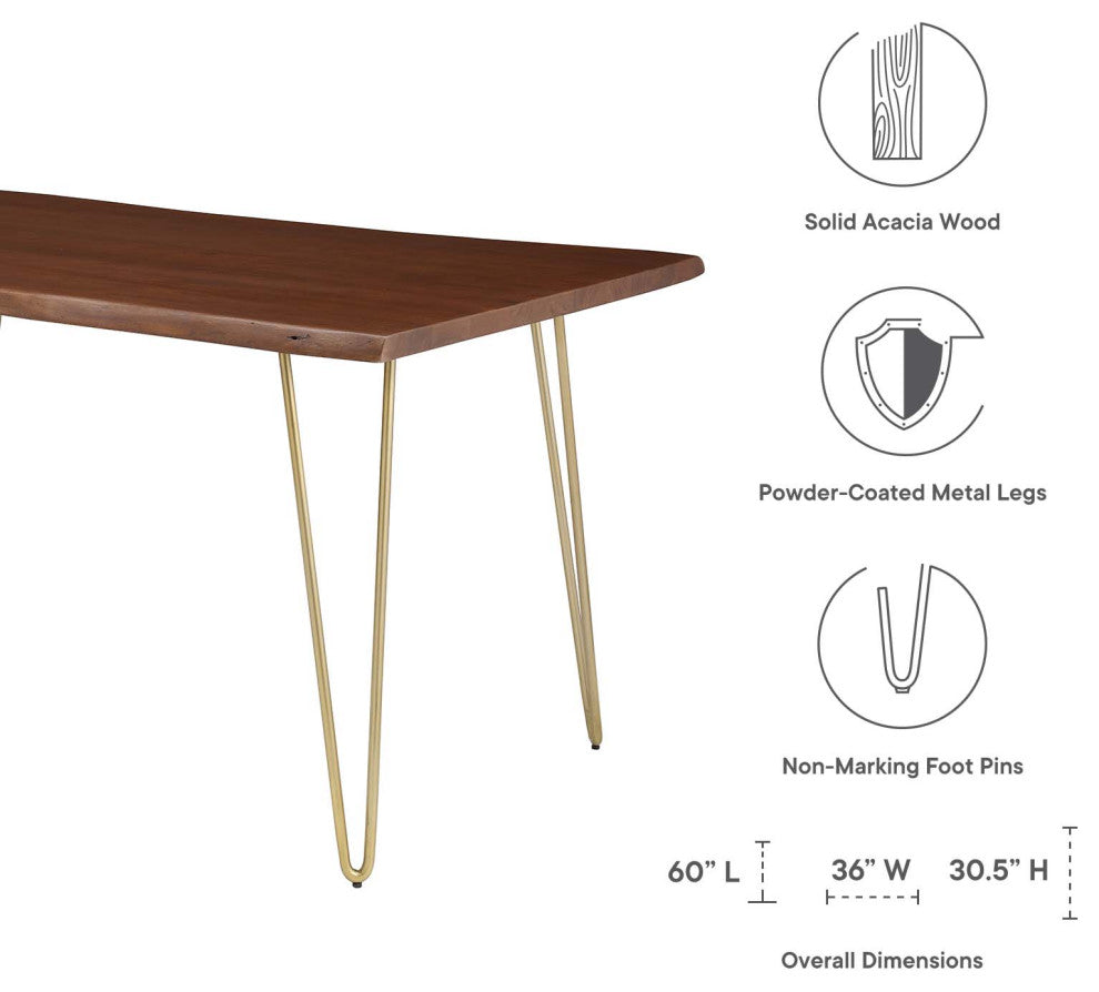 Henley 60" Live Edge Acacia Wood Dining Table, Gold Walnut