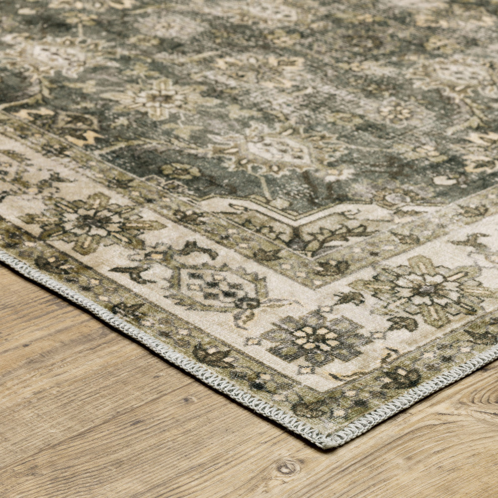 Michaela Machine Washable Vintage Beige/ Brown Area Rug, Beige, 7'6"x10'