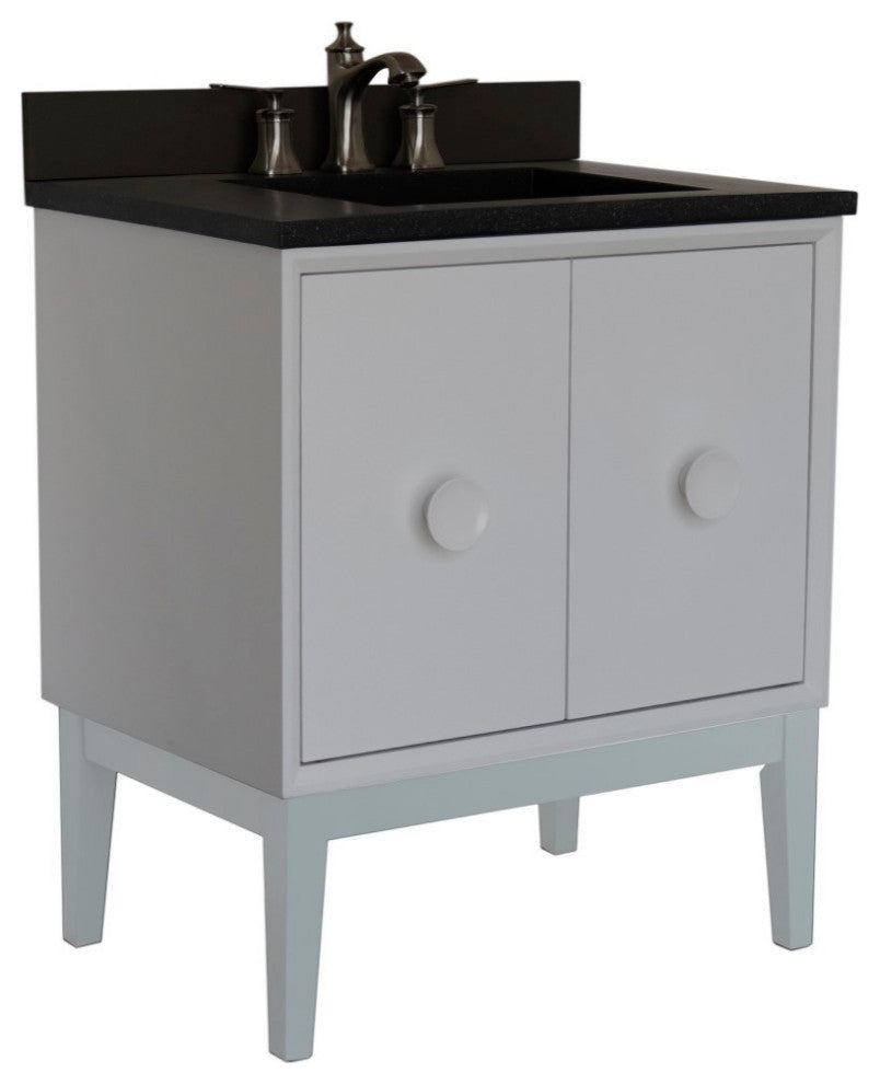 31" Single Vanity, White Finish With Black Concrete Top And Rectangle Sink