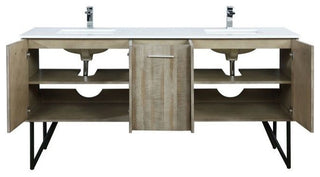 Lancy Modern 72" Rustic Acacia Double Sink Bathroom Vanity, Labaro Brushed Nicke