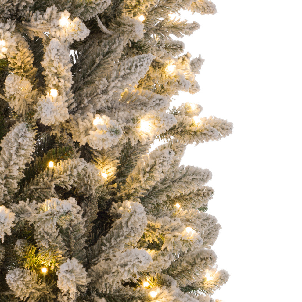 9ft Pre-Lit Flocked Pencil Fir Artificial Christmas Tree With 600 Warm Light