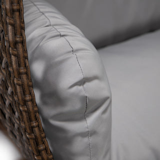 LeisureMod Mendoza Dark Brown Wicker Hanging Double Egg Swing Chair, Light Gray