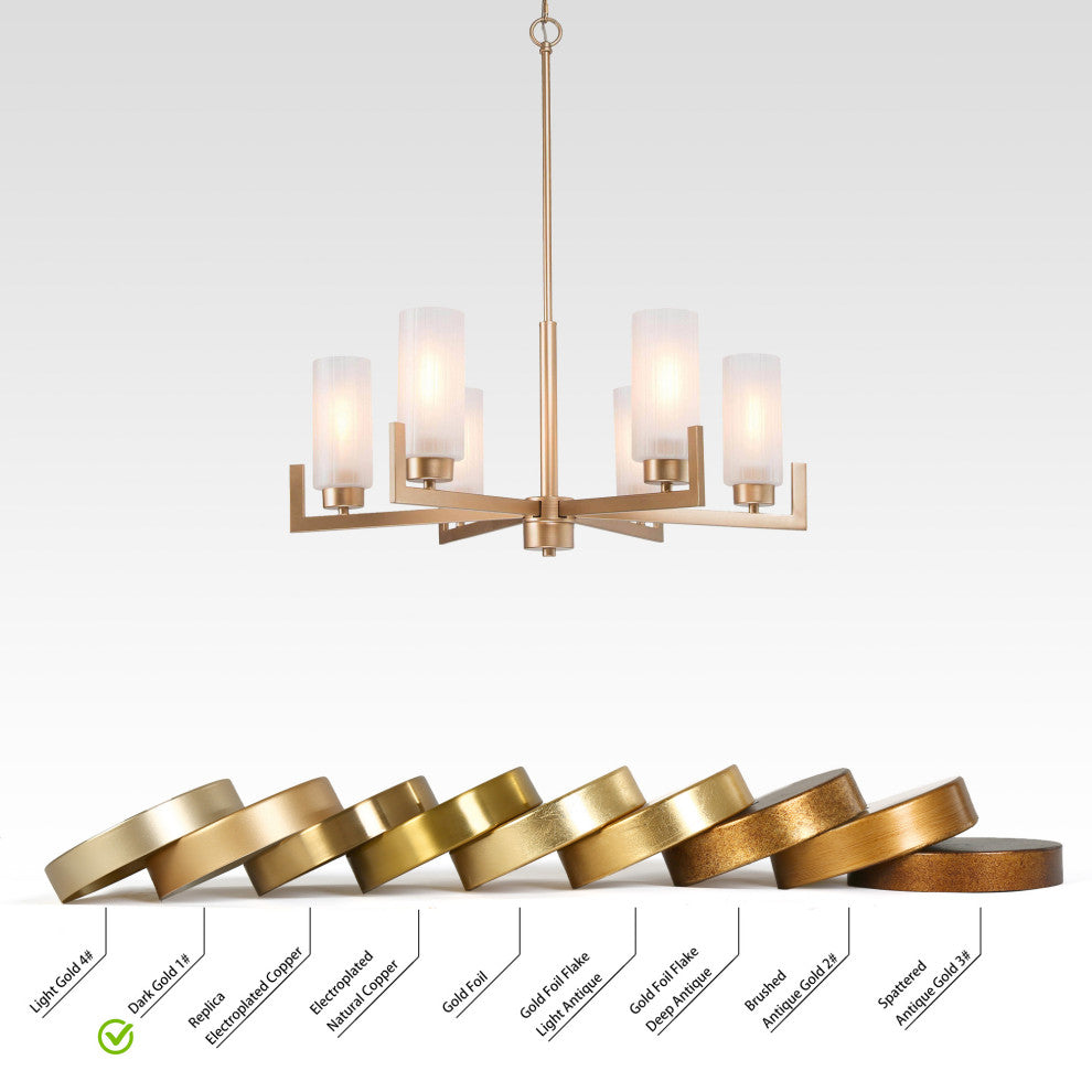 LNC 6-Light Gold Modern Frosted Glass Chandelier, Candle-Style