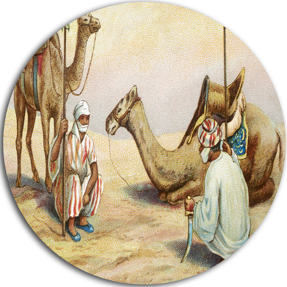 Old Colonial Illustration, Painting Large Disc Metal Wall Art, 11"