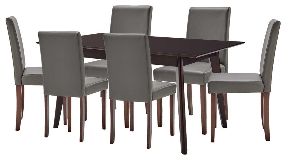 Side Dining Chair and Table Set, Faux Leather, Drak Brown Gray, Modern