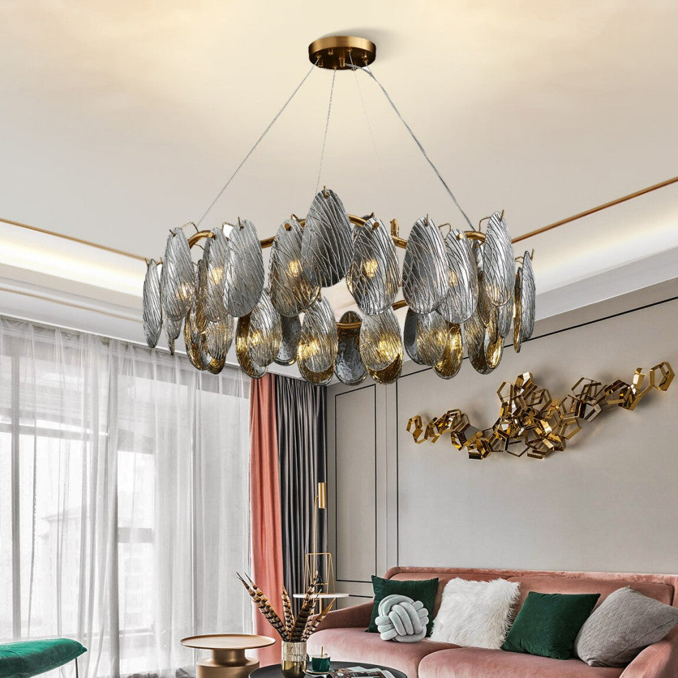 Zafferana Etnea | Round Smoke Gray Crystal Chandelier for Bedroom, Gray, 17"