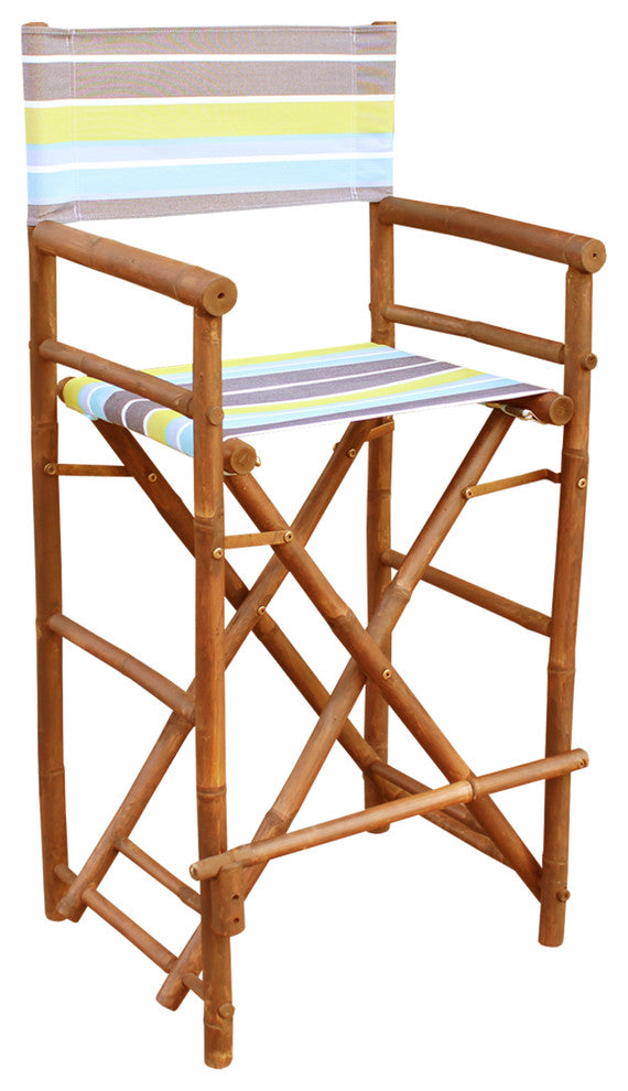 Bamboo High Director Chair, Set of 2, Green Stripes