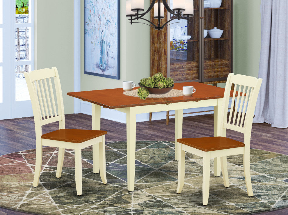 3Pc Rectangular 42/53.5 Inch Table With 12 In Leaf, 2 Vertical Slatted Chairs