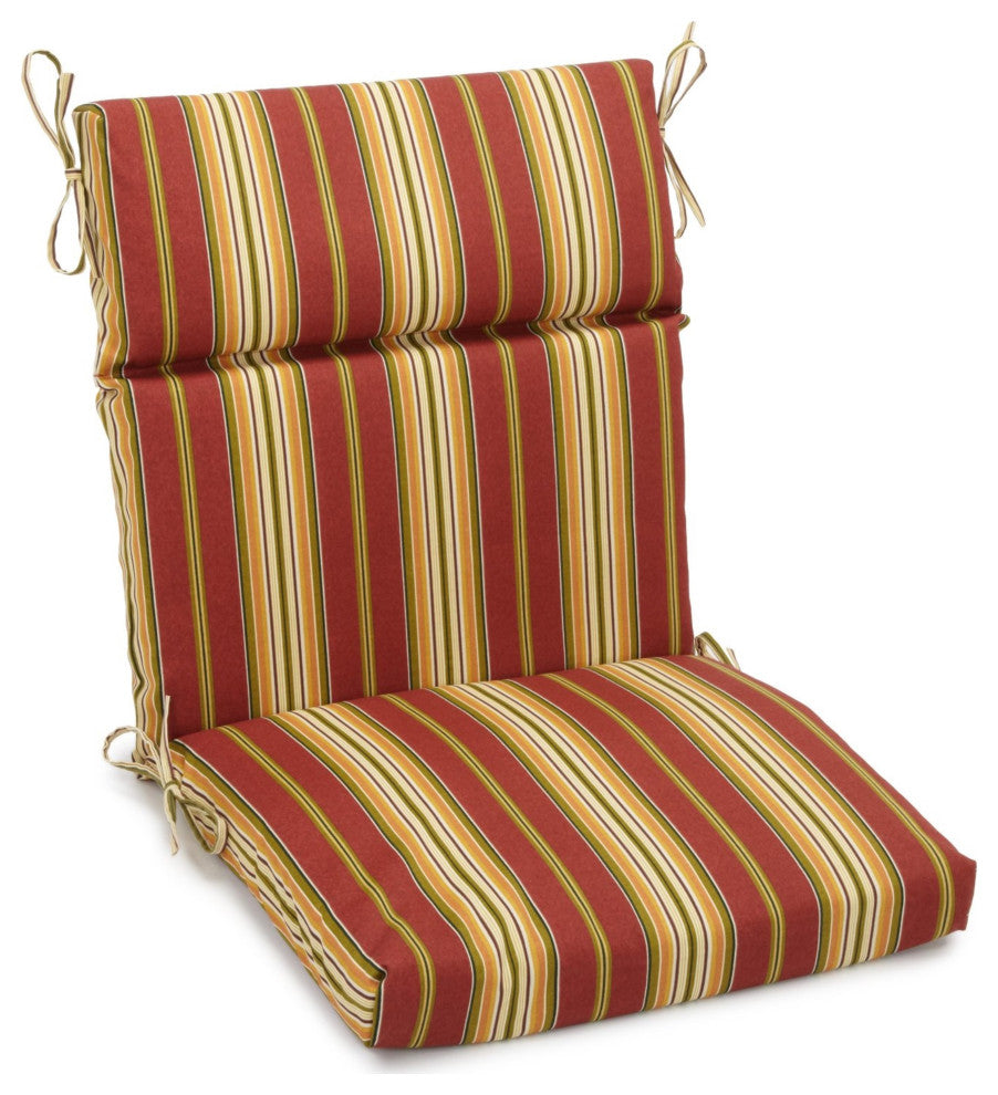 18"X38" Polyester Patterned Outdoor Squared Chair Cushion, Kingsley Stripe Ruby