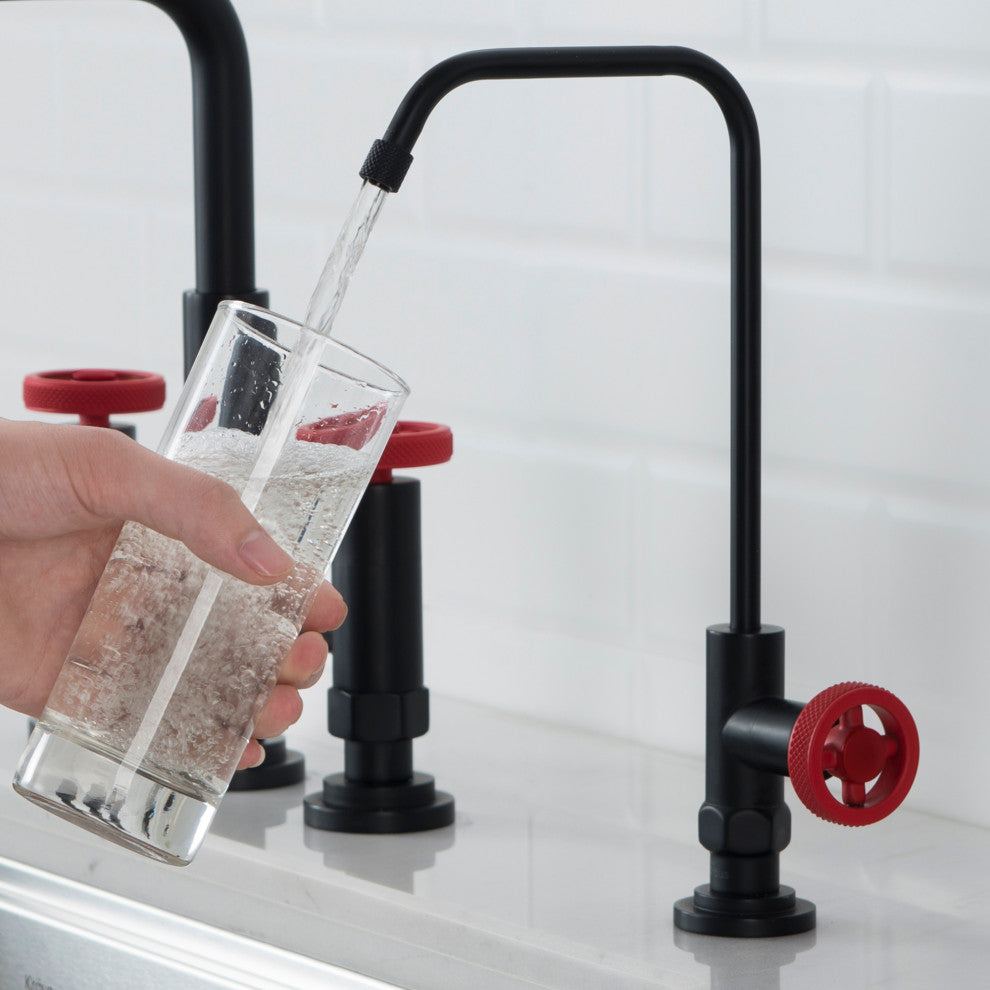 Purita Drinking Water Dispenser Beverage Kitchen Faucet, Matte Black/ Red