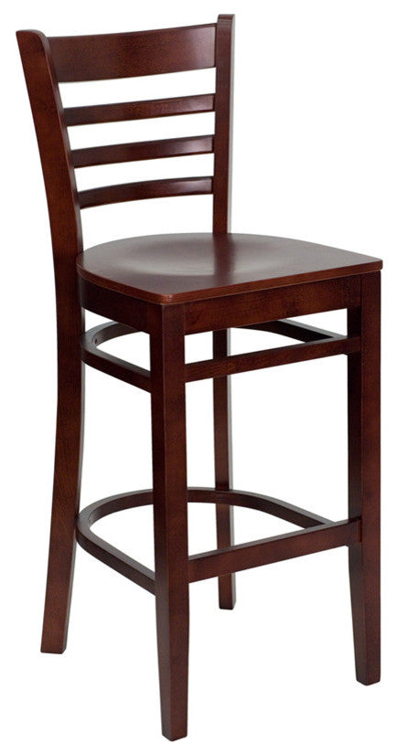 Ladder Back Wooden Barstool, Mahogany Wood Seat/Mahogany Wood Frame