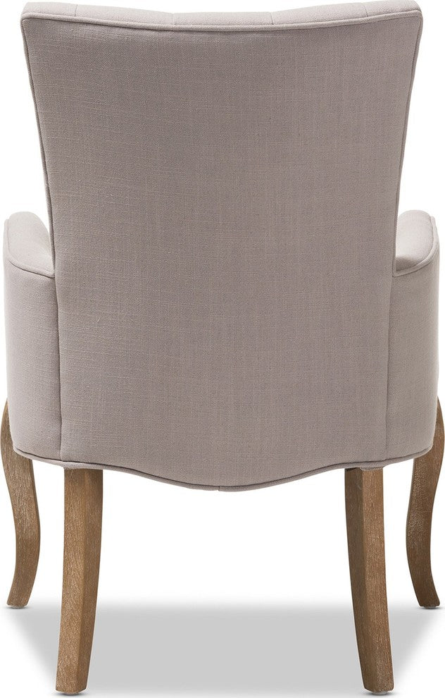 Clotille French Provincial Beige Fabric Upholstered Whitewashed Oak Lounge Chair