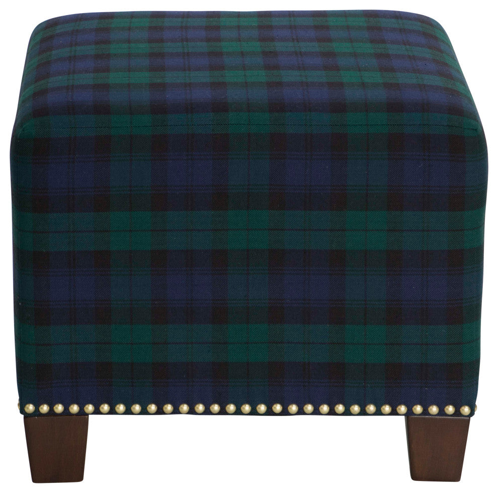 Quinn Square Nail Button Ottoman, Blackwatch Blackwatch