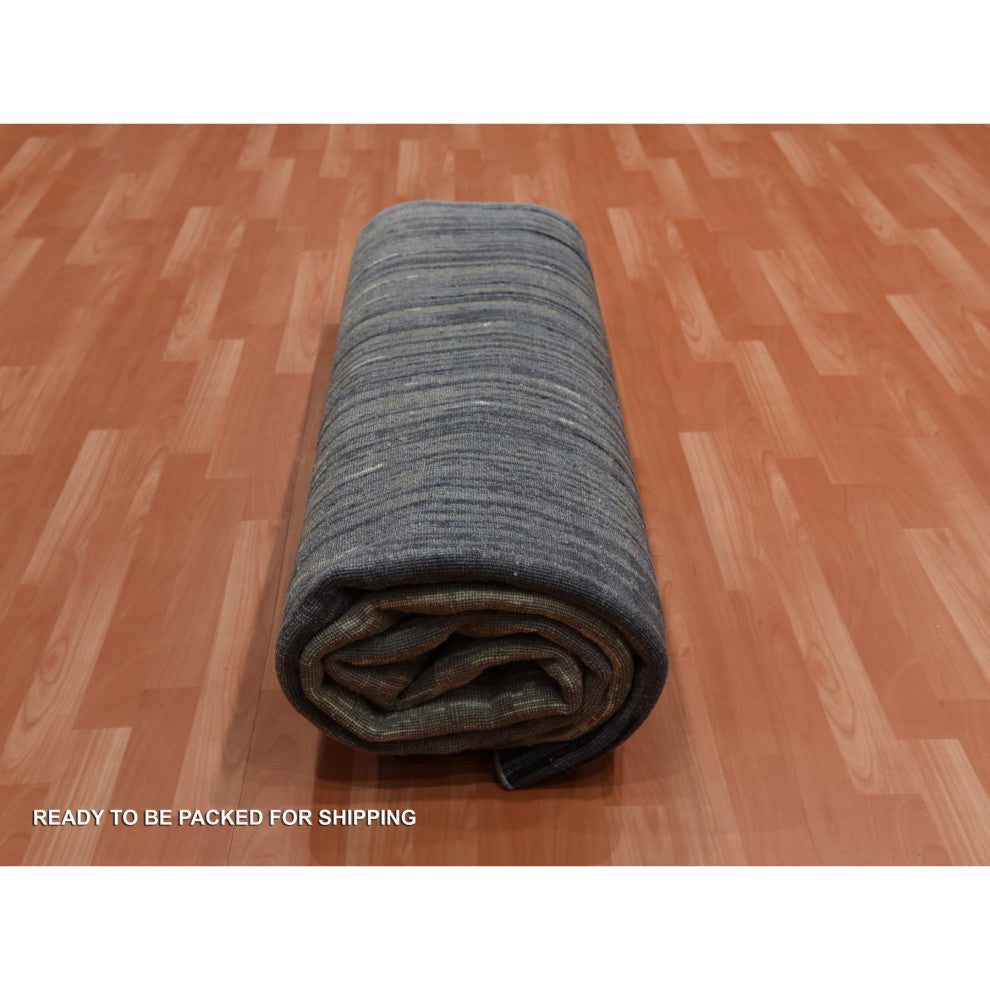 Blue/Gray Modern Ombre Design Hand Knotted Pure Wool Oriental Rug, 8'0"x10'3"