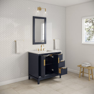 Elizabeth 36" Single Sink Carrara White Marble Vanity, Monarch Blue